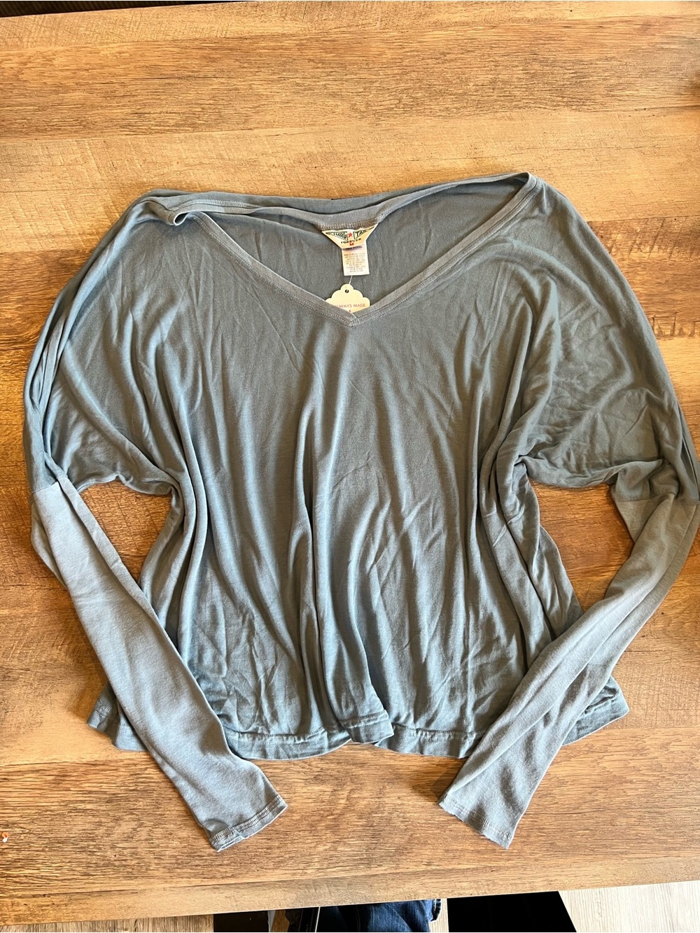 Hard Tail  Modal Soft V-Neck Long Sleeve Top - Slate Blue